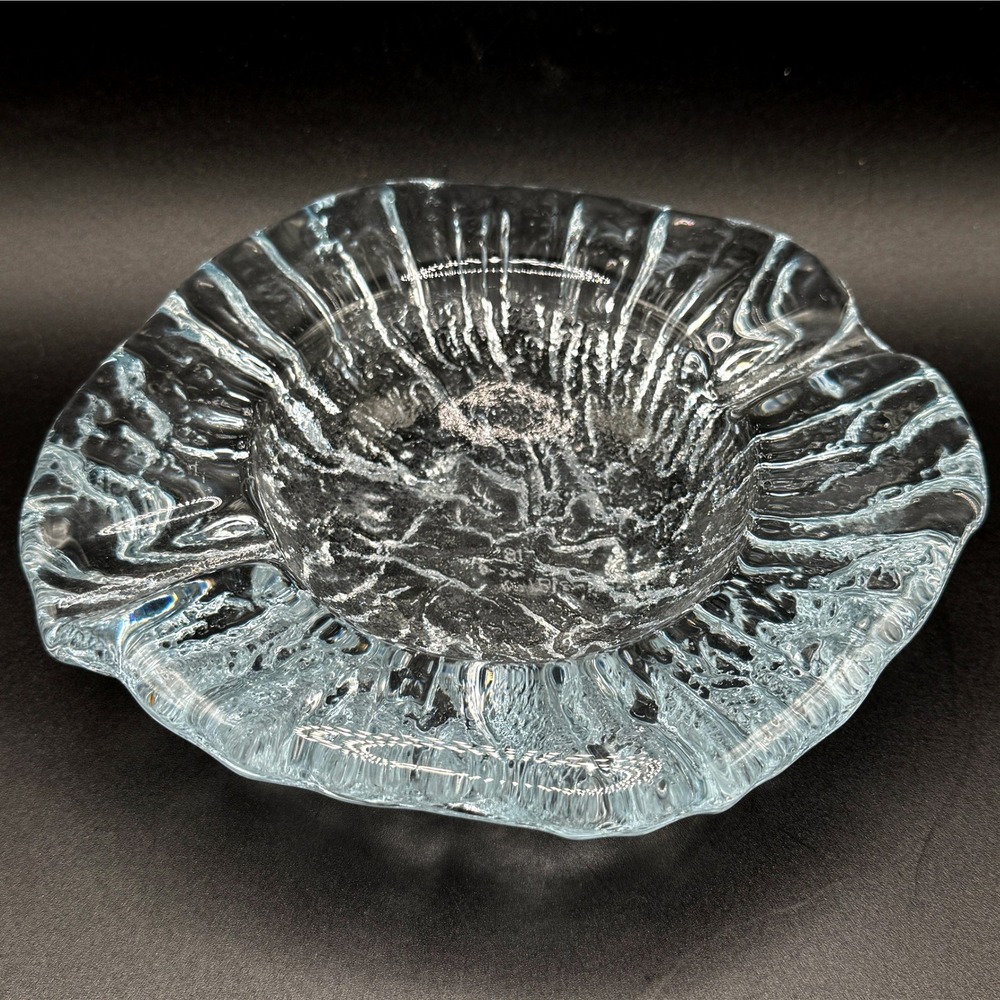 Vintage Blenko Signed Art Glass 3 Footed Ashtray Bowl UV Reactive Manganese MCM